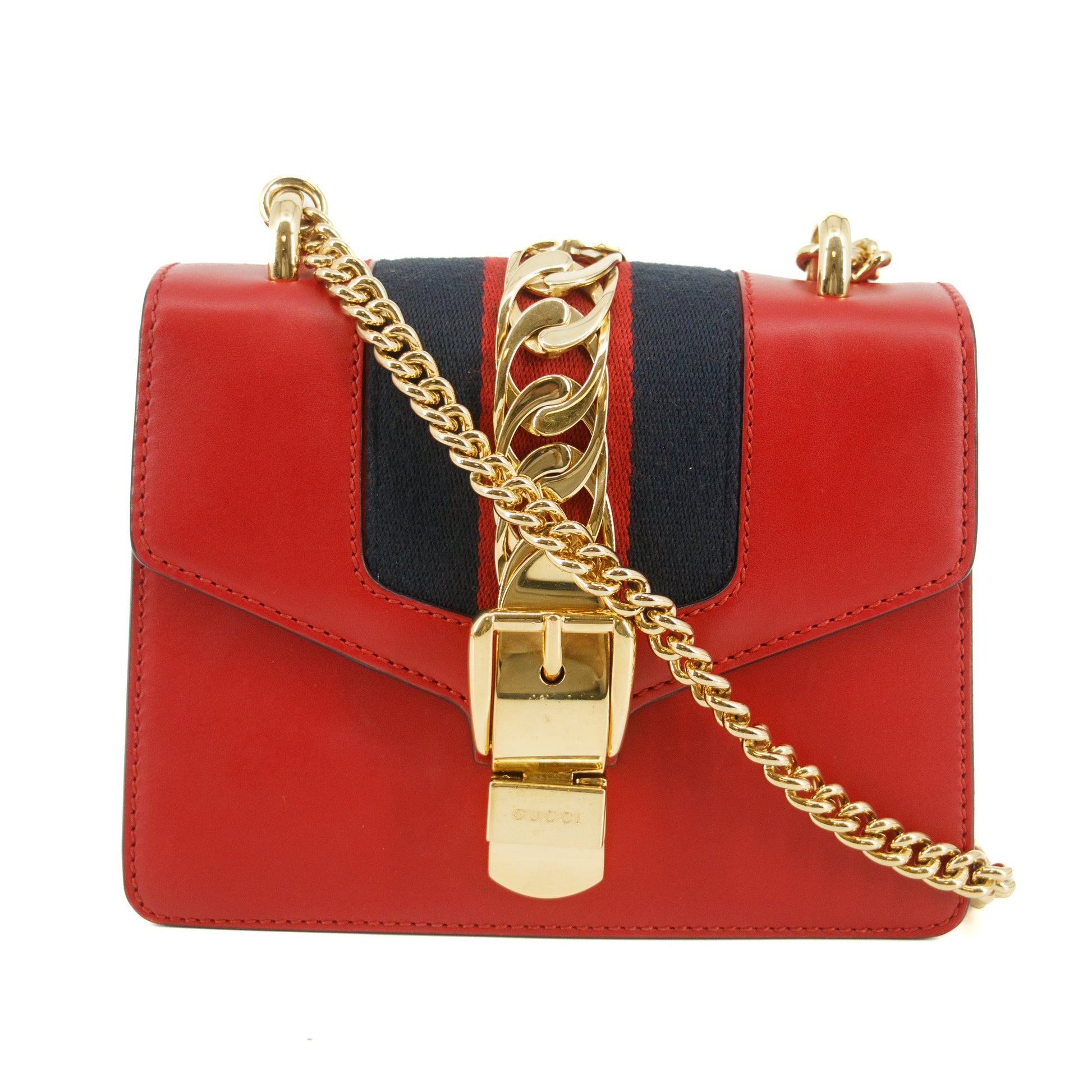 Gucci Sylvie Web Leather Red Chain Shoulder Bag #5295