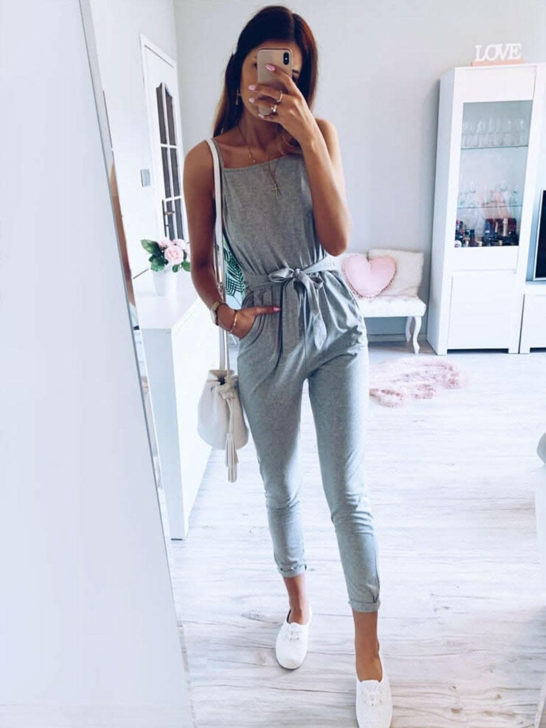 Tied strap square neck jumpsuit