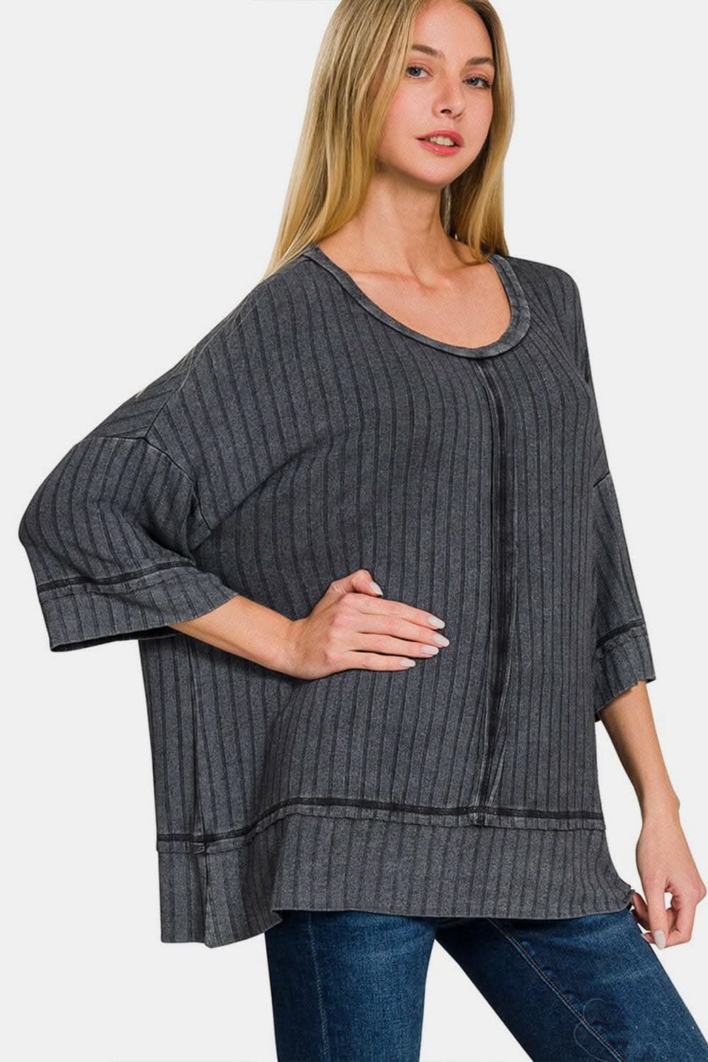 Zenana ribbed drop shoulder top