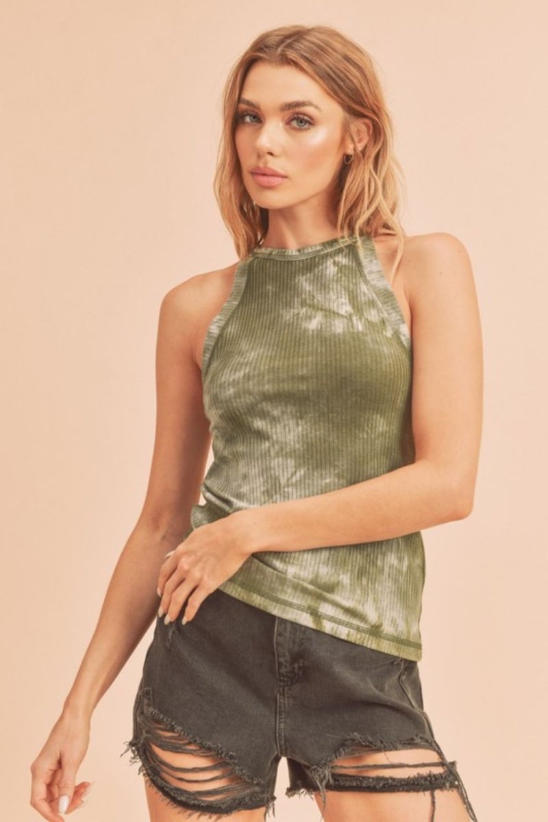 Trendsi Aemi + Co Women's Ribbed Tie-Dye Round Neck Tank Top - Shirts & Tops