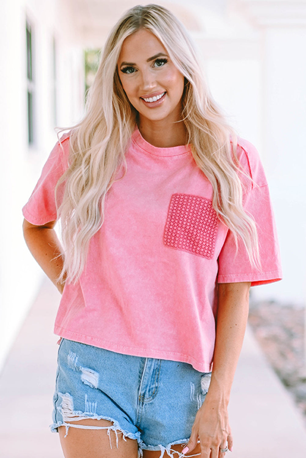 Premium Jolene Lace Patch Pocket Short Sleeve T-Shirt