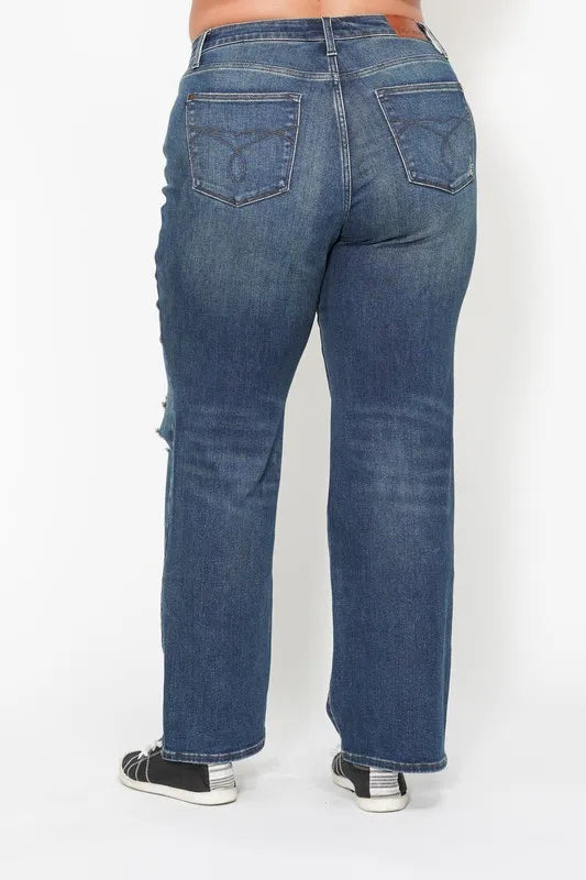 Judy Blue Plus Size High Waisted Ripped Knee Dad Jeans