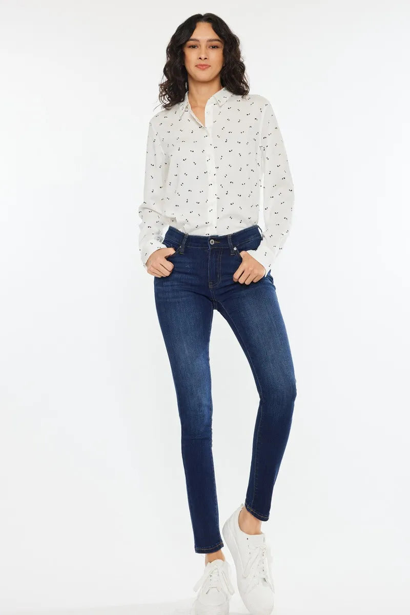 Kancan Mid Rise Super Skinny Jeans with Dark Indigo Wash and Premium Stretch Denim