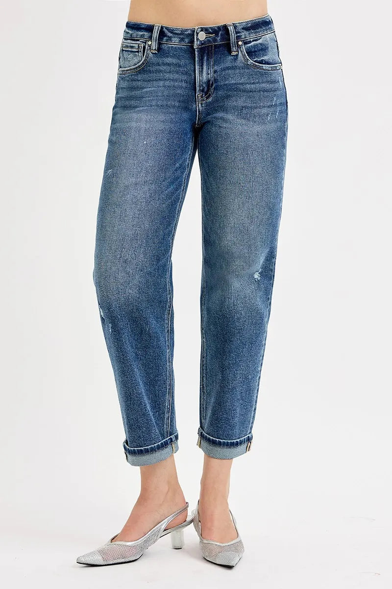Risen Full Size Low Rise Crop Boyfriend Jeans Plus Size Vintage Medium Blue Wash