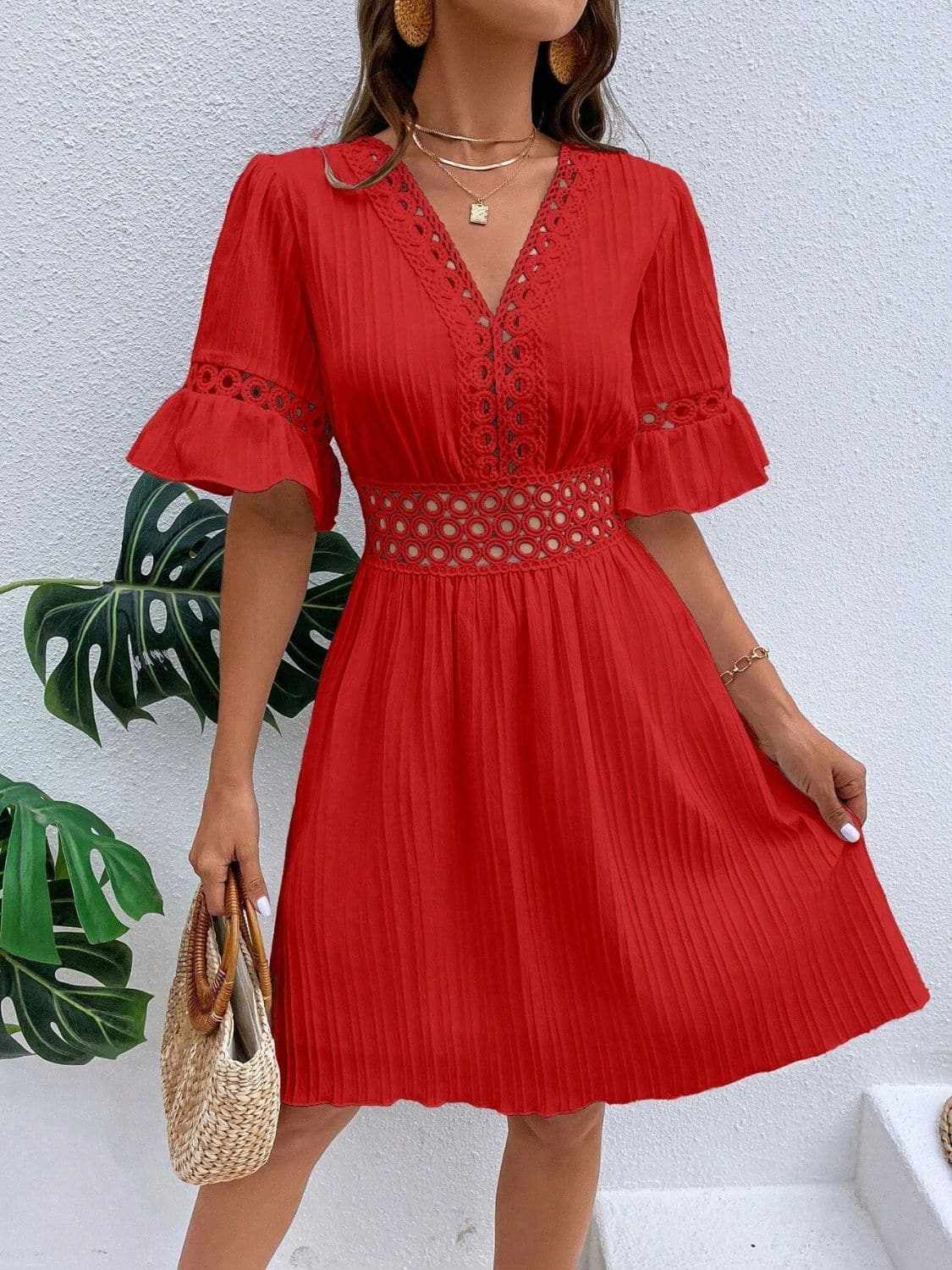 Cutout flounce sleeve mini dress