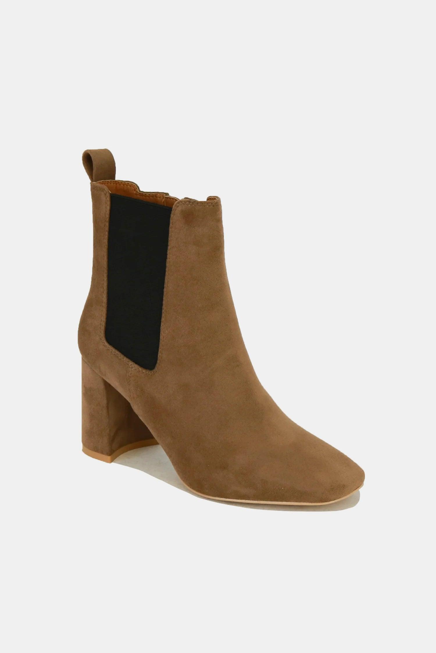 Mayfair Faux Suede Block Heel Chelsea Boots with Elastic Side Panel