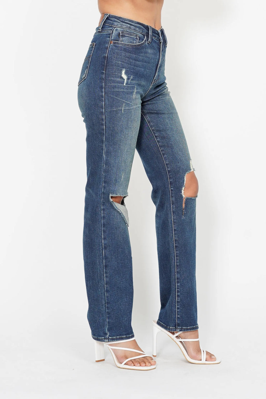 Judy Blue Plus Size High Waisted Ripped Knee Dad Jeans