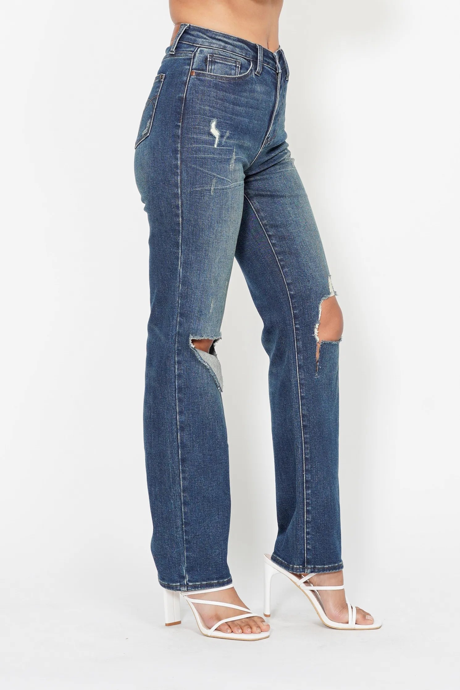 Judy Blue Plus Size High Waisted Ripped Knee Dad Jeans