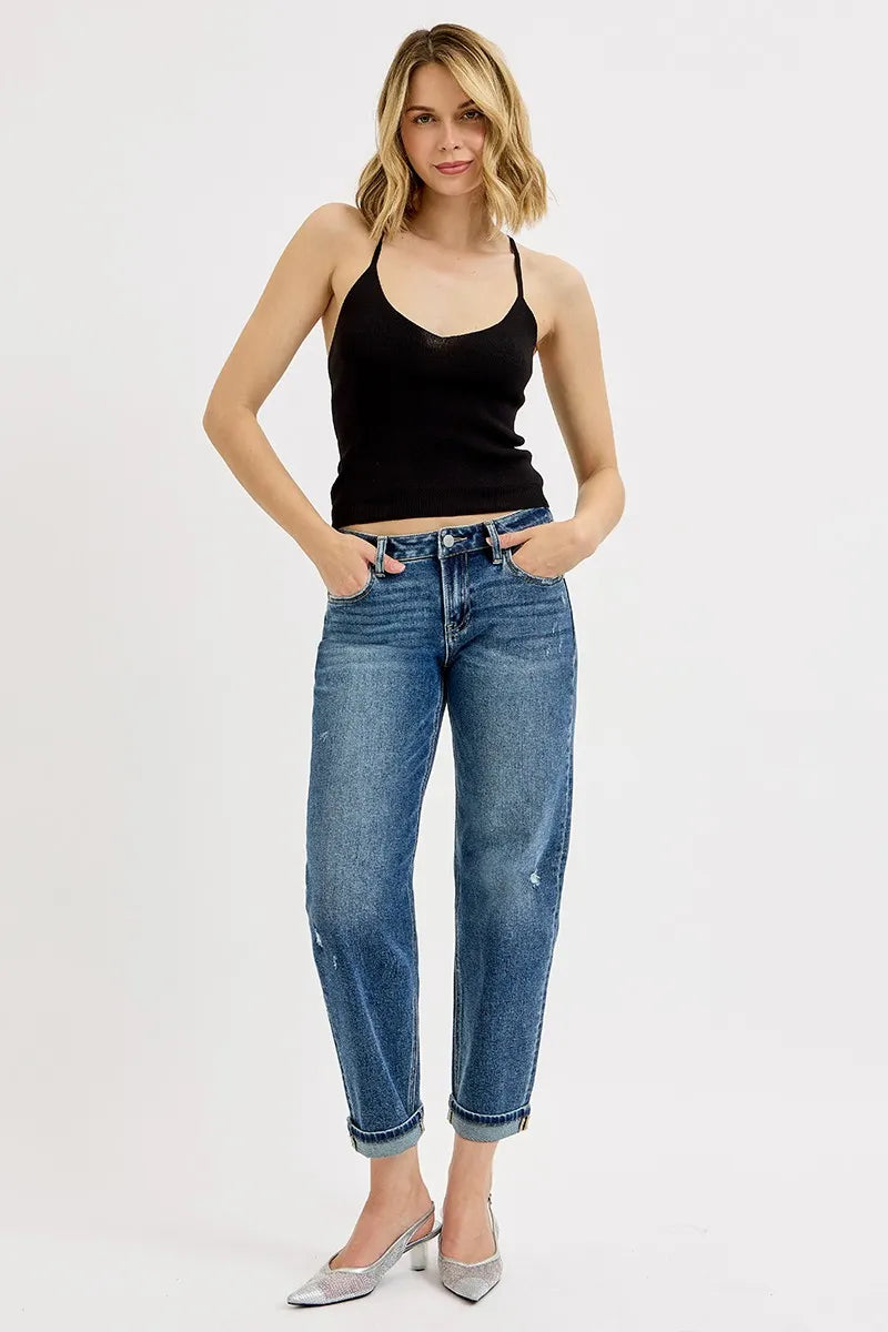 Risen Full Size Low Rise Crop Boyfriend Jeans Plus Size Vintage Medium Blue Wash