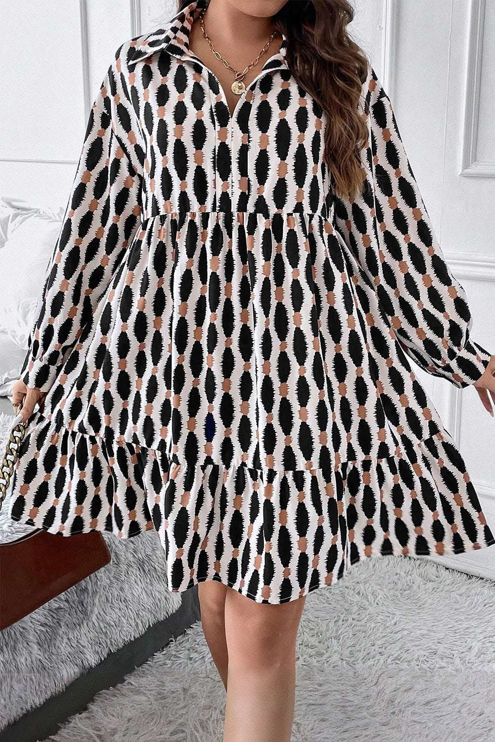 Apricot Plus Size V-Neck Mini Dress by Love Salve