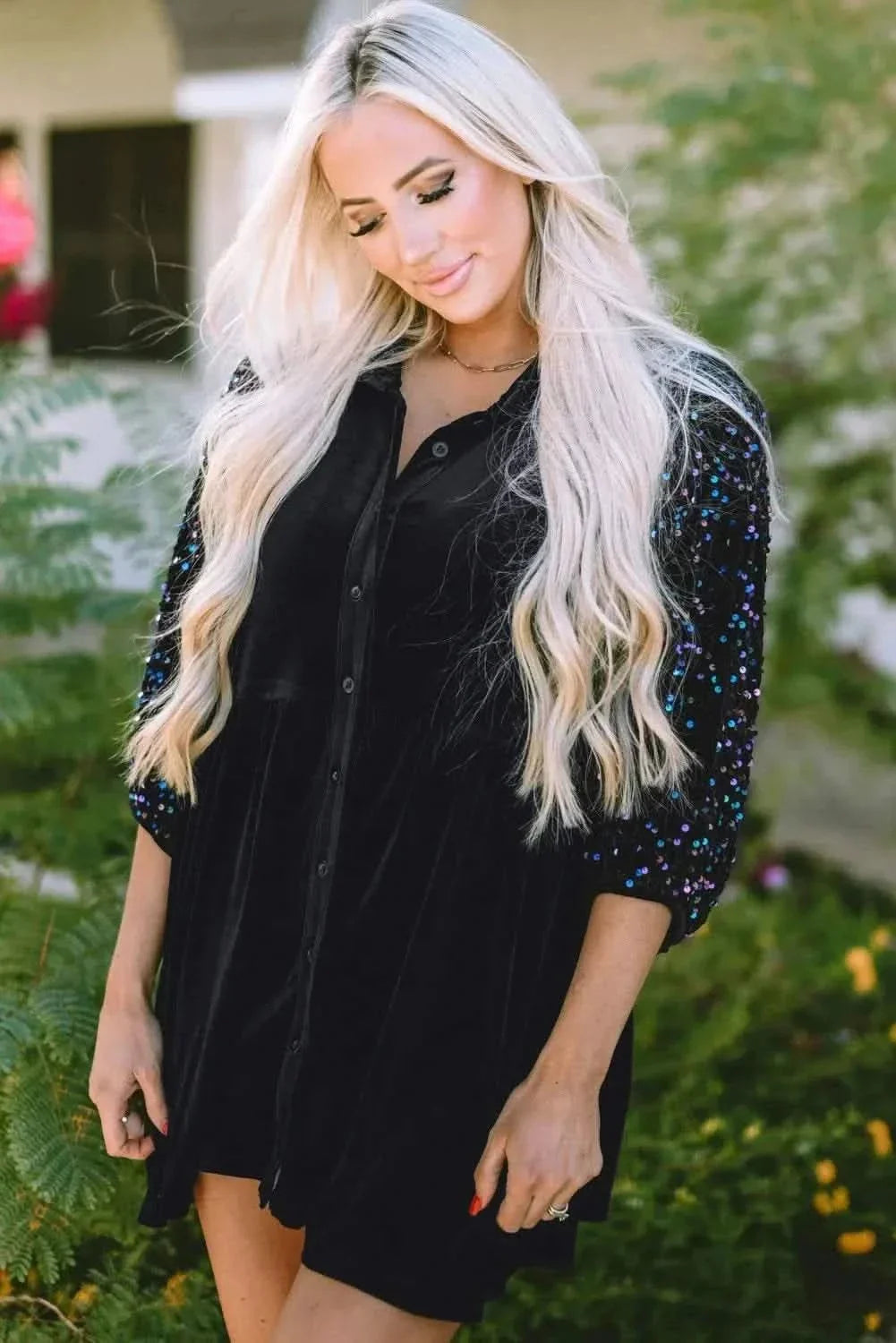 Sequin oversized collared shirt