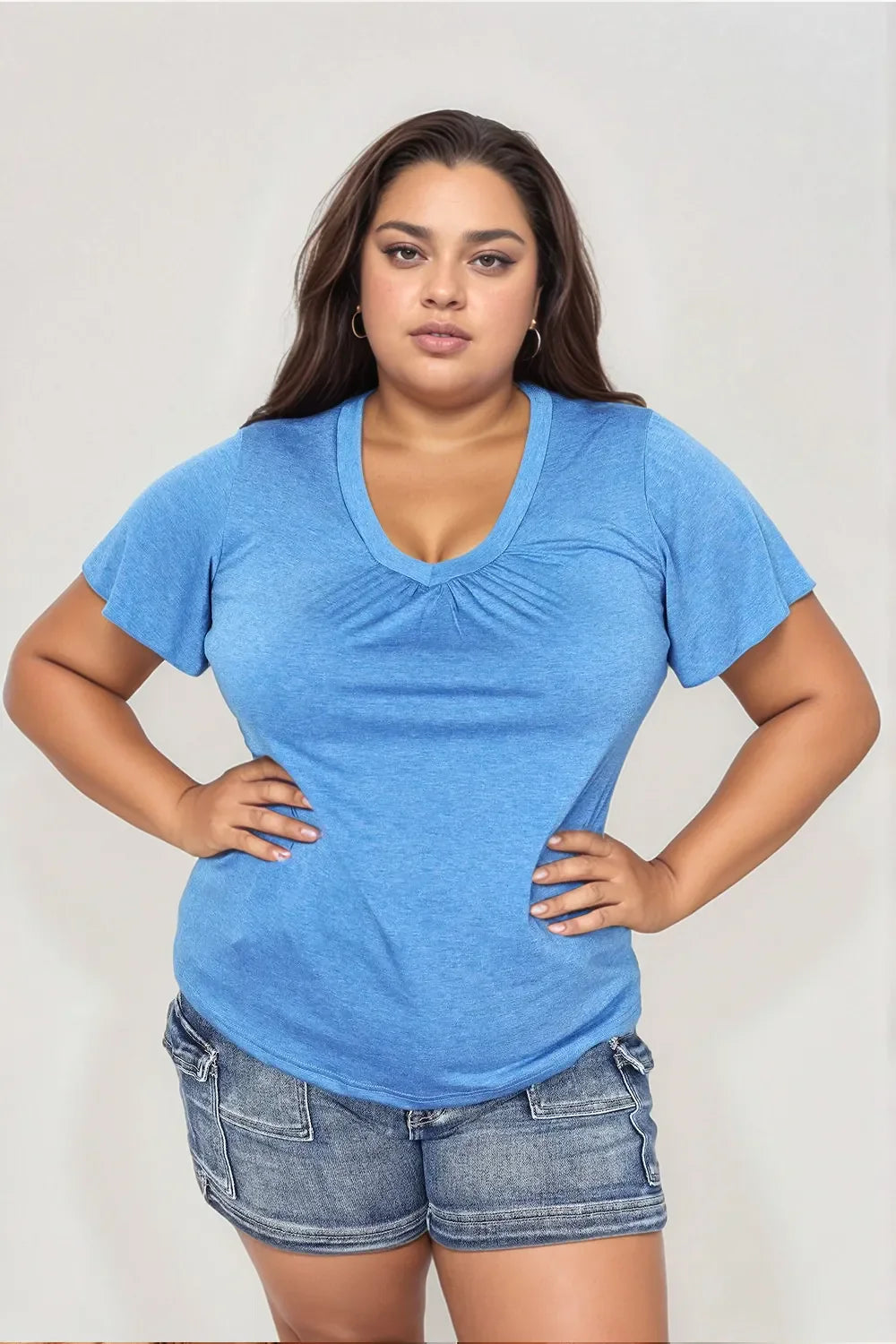 Ruched V-Neck Short Sleeve T-Shirt