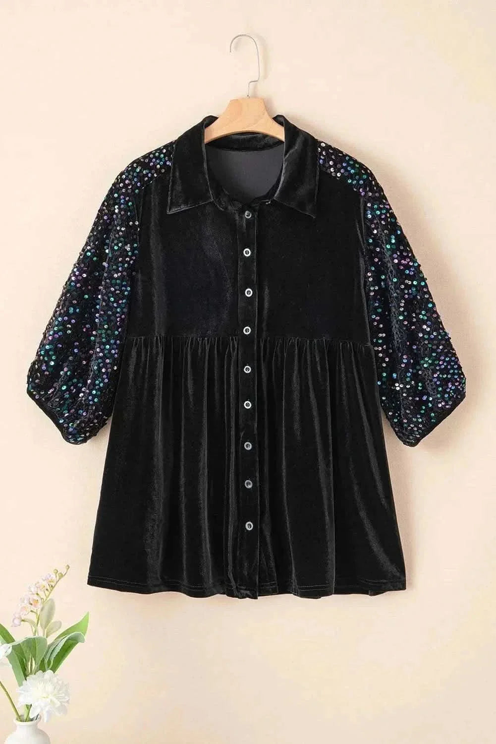 Sequin oversized collared shirt
