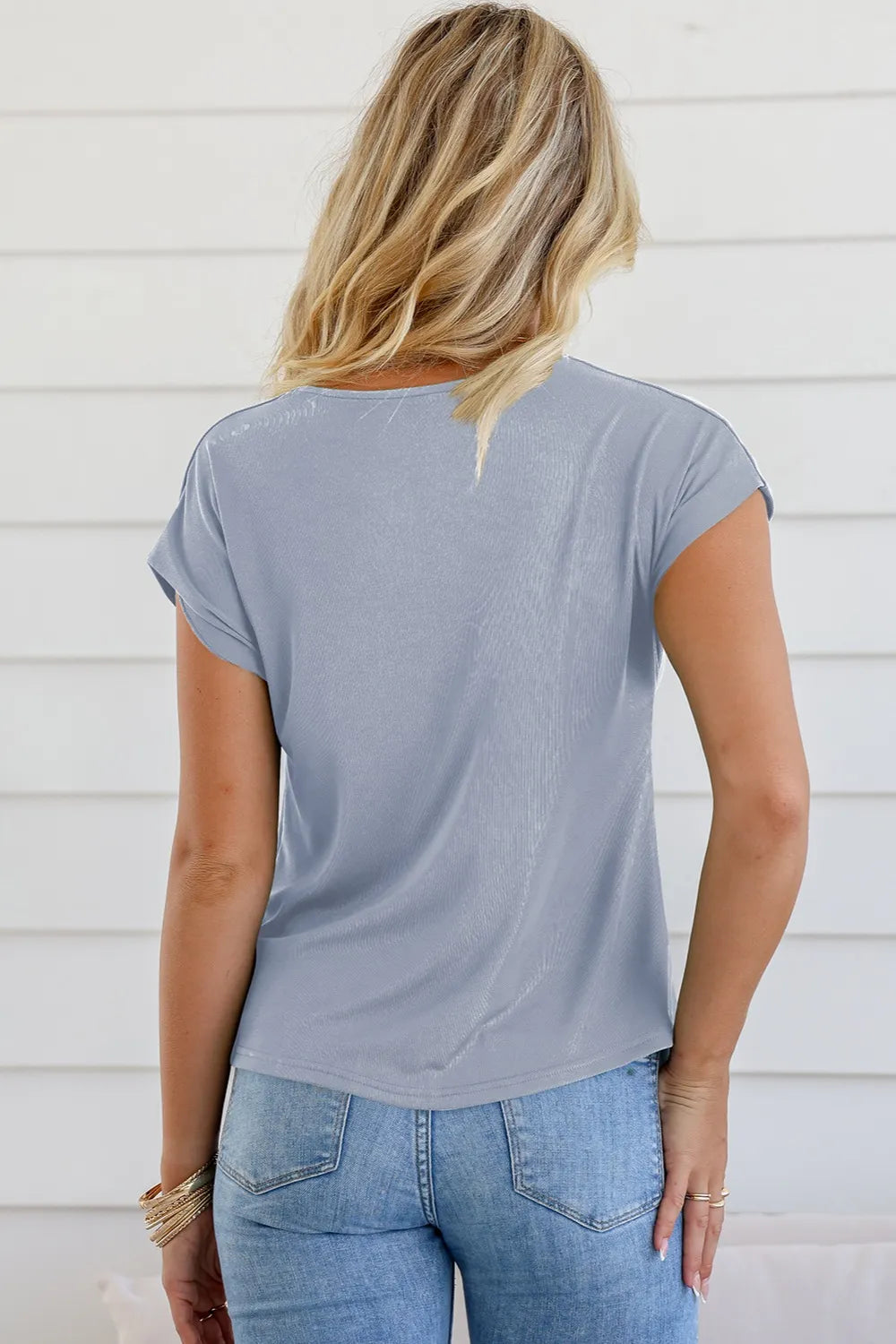 Cowl Neck Short Sleeve T Shirt for Women Casual Opaque Basic Top