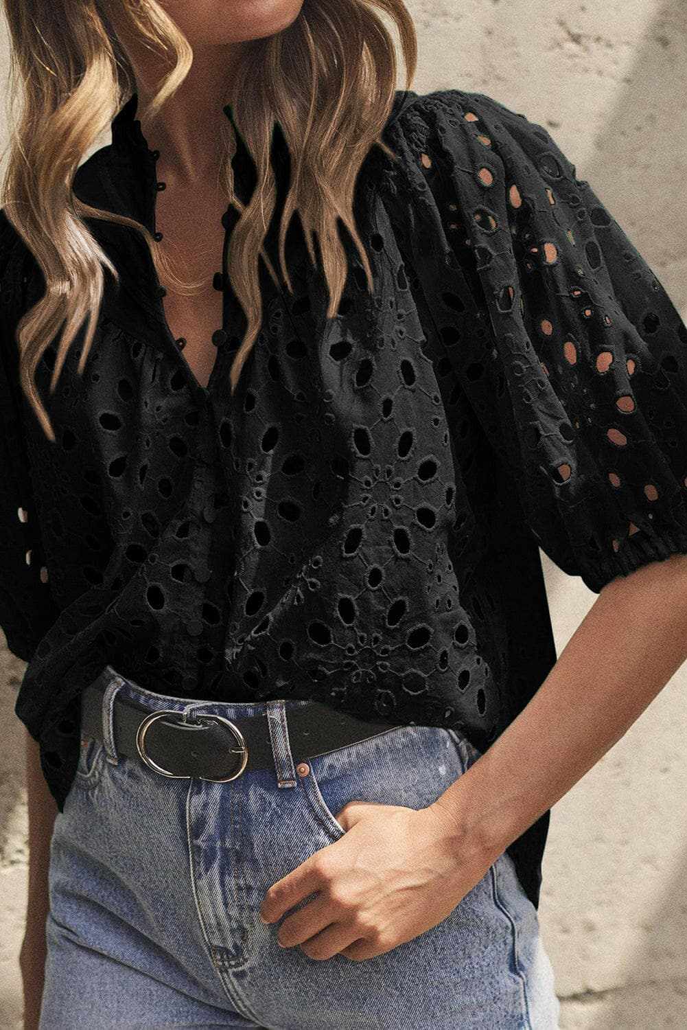 Elegant eyelet blouse - cotton, button-up