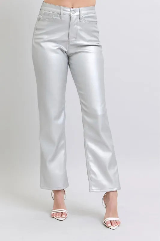 High Waist Silver Faux Leather Pants