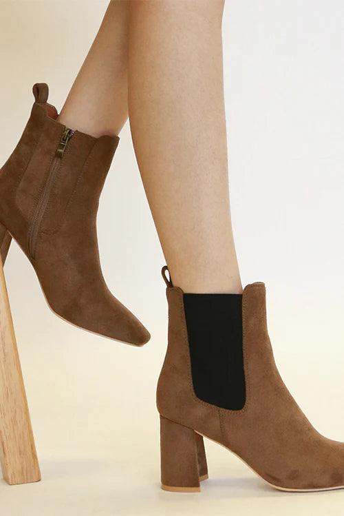 Mayfair Faux Suede Block Heel Chelsea Boots with Elastic Side Panel