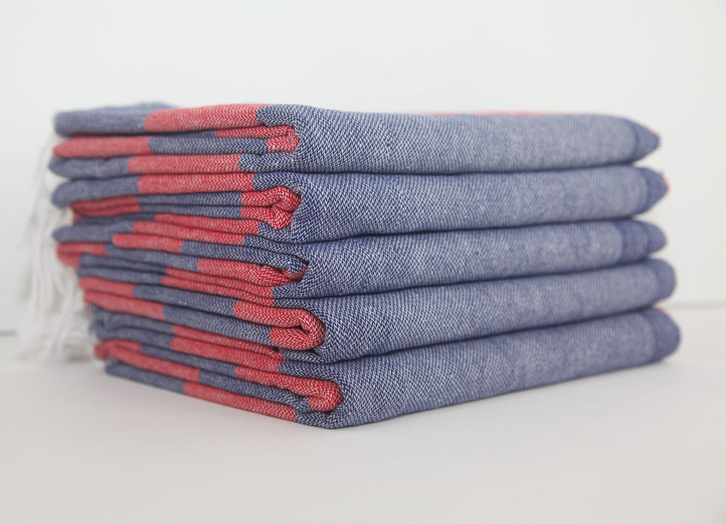 Monaco Red Navy Stripe Turkish Towel 100 Percent Natural Cotton 40 Inch by 70 Inch