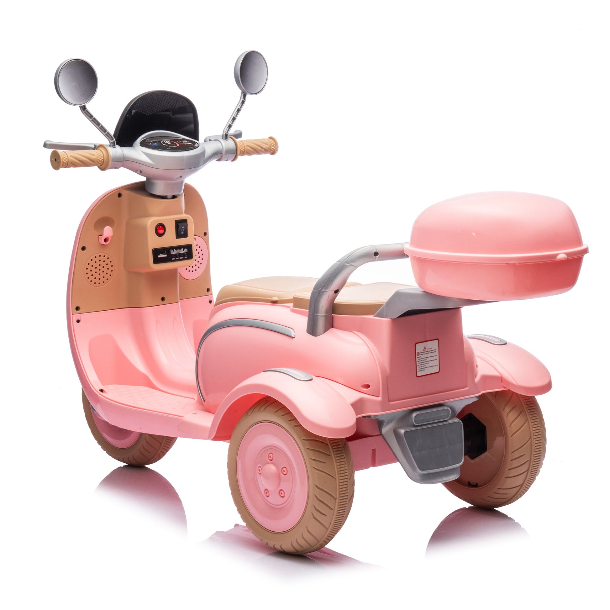 12V Two motors Kids Ride On Level Up Two-seater  Electric Motorcycle,Three-wheel Toy w/Music,Bluetooth,USB,Backseat flip adult seat,Portable Storage Hooks&Oversized  Trunk,LED Headlight  For Kids 3-6.