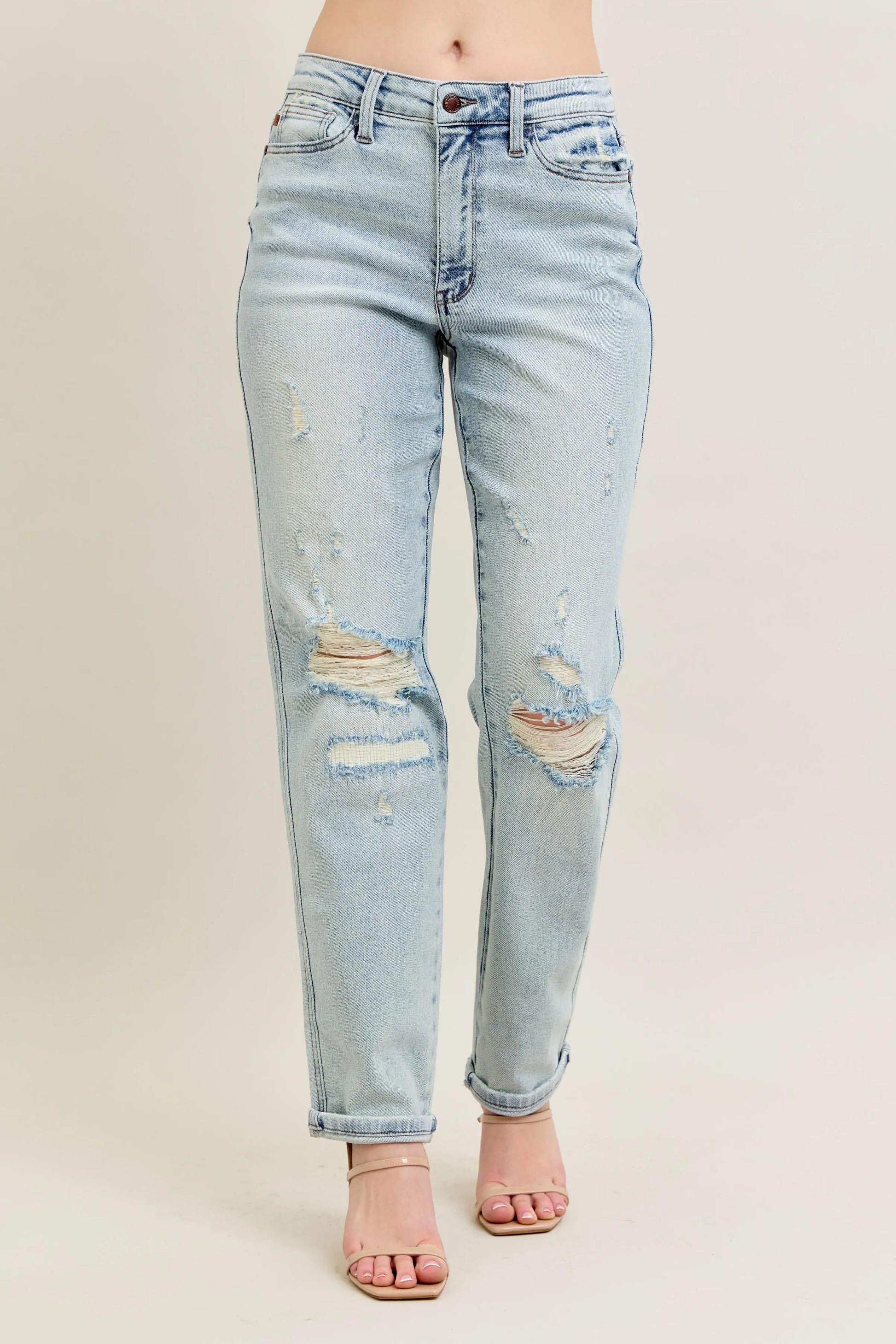Judy Blue Plus Size Full Size Mr Repair Stitch Detail Destroyed Boyfriend Jeans