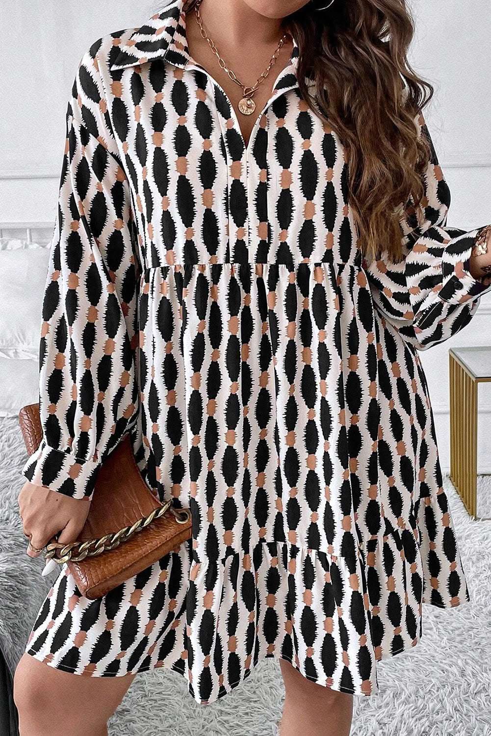 Apricot Plus Size V-Neck Mini Dress by Love Salve