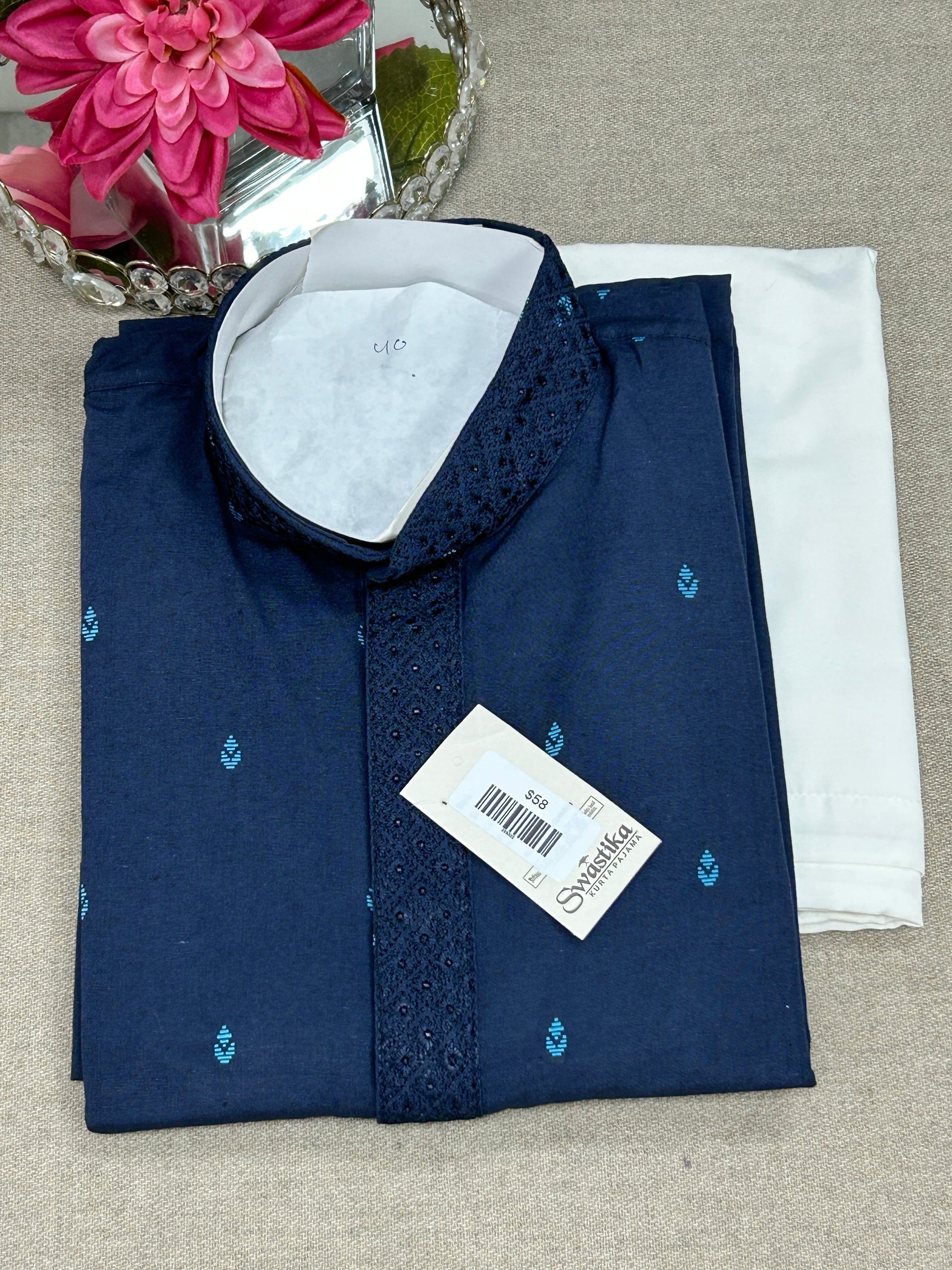 Dark blue cotton kurta set