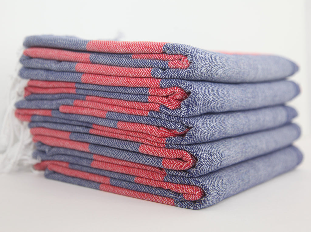 Monaco Red Navy Stripe Turkish Towel 100 Percent Natural Cotton 40 Inch by 70 Inch