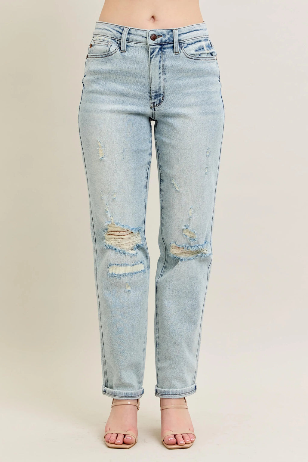 Judy Blue Plus Size Full Size Mr Repair Stitch Detail Destroyed Boyfriend Jeans