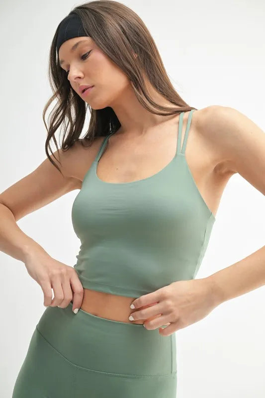 MONO B Venice Cloud Light Crisscross Sports Bra in Moss