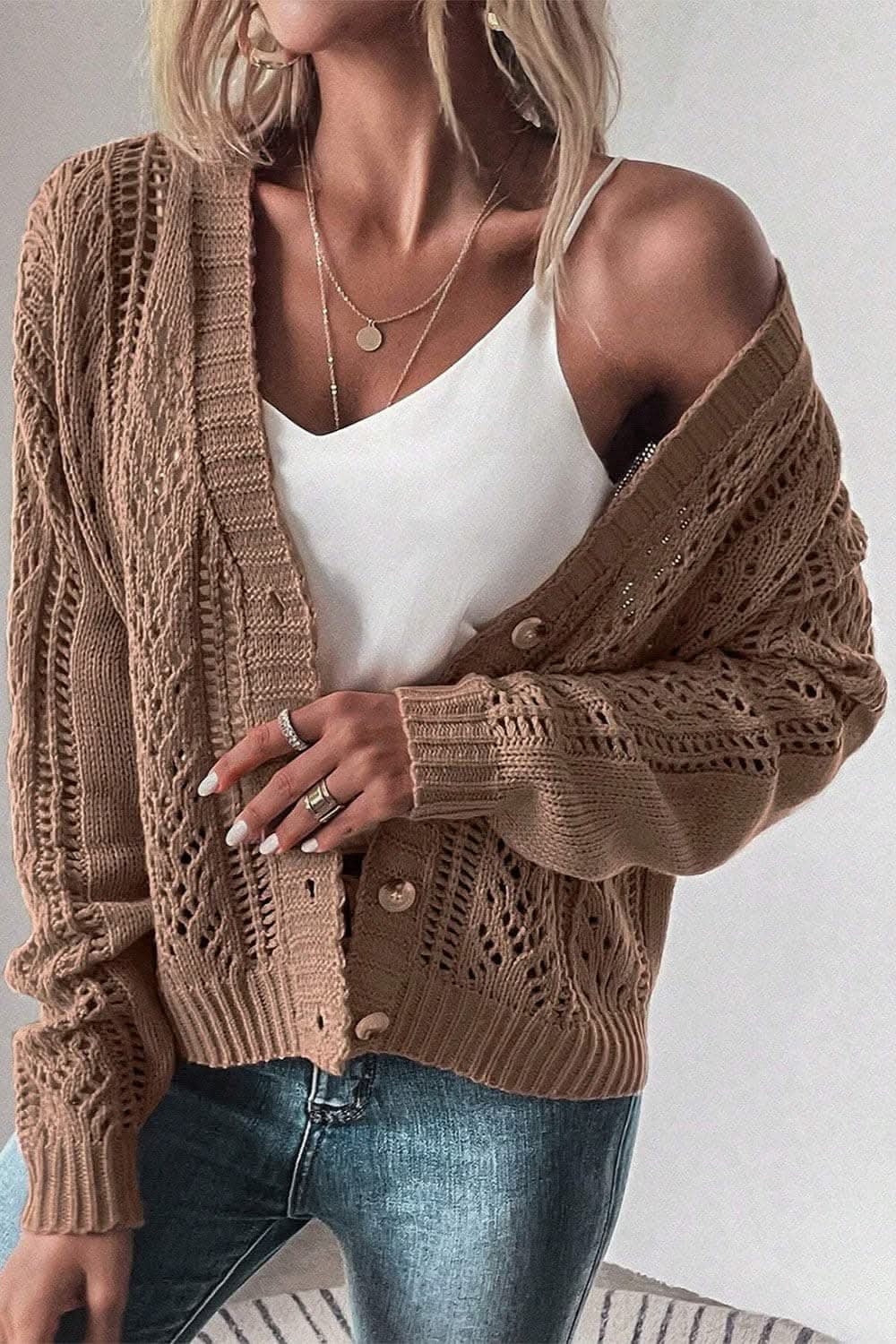 Stylish openwork cardigan - cotton blend