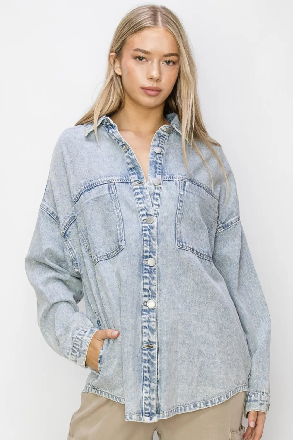 Risen Button Up Long Sleeve Shacket for Women