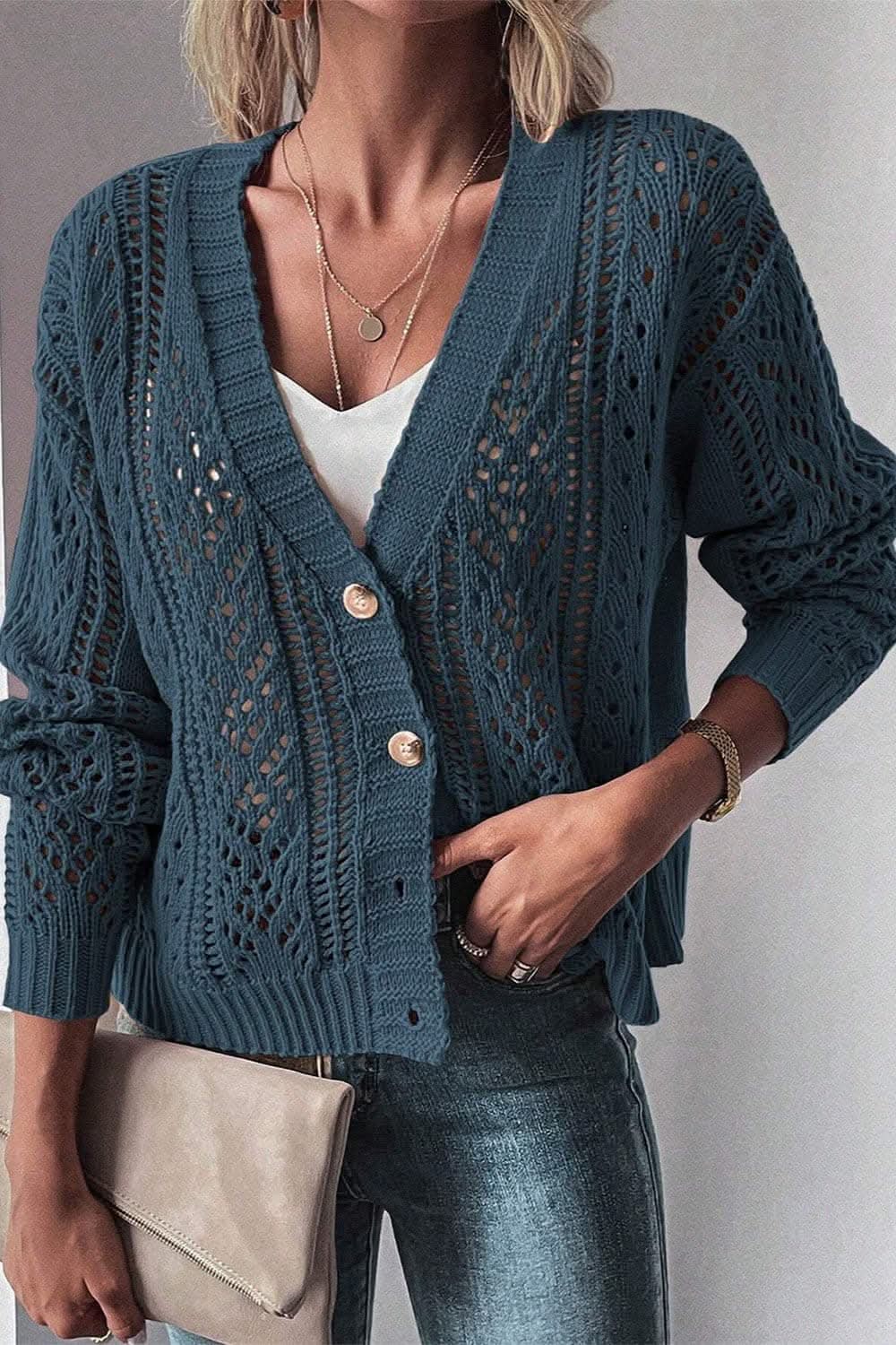 Stylish openwork cardigan - cotton blend