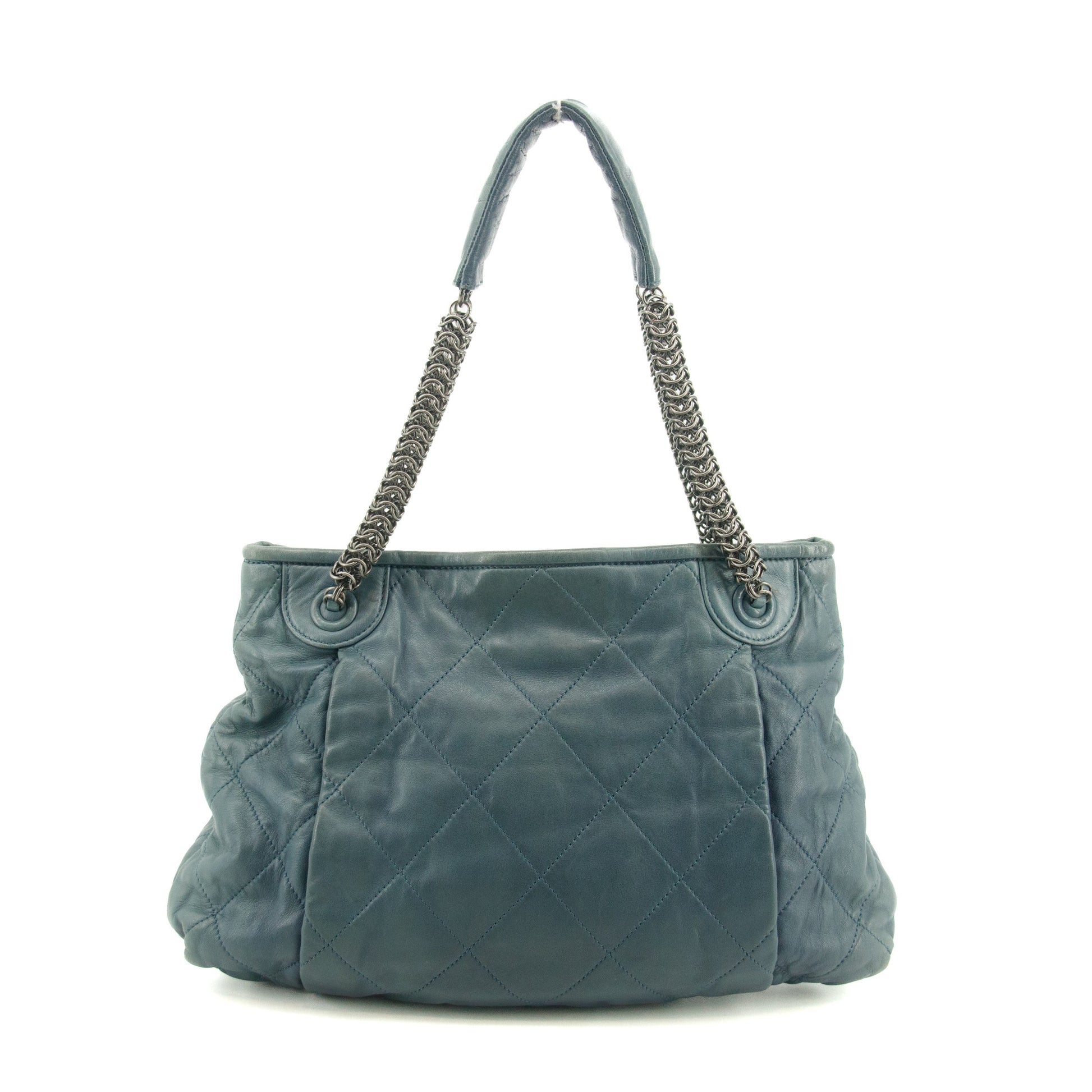 Chanel Blue Lambskin Quilted Gunmetal Chain Shoulder Bag #3741
