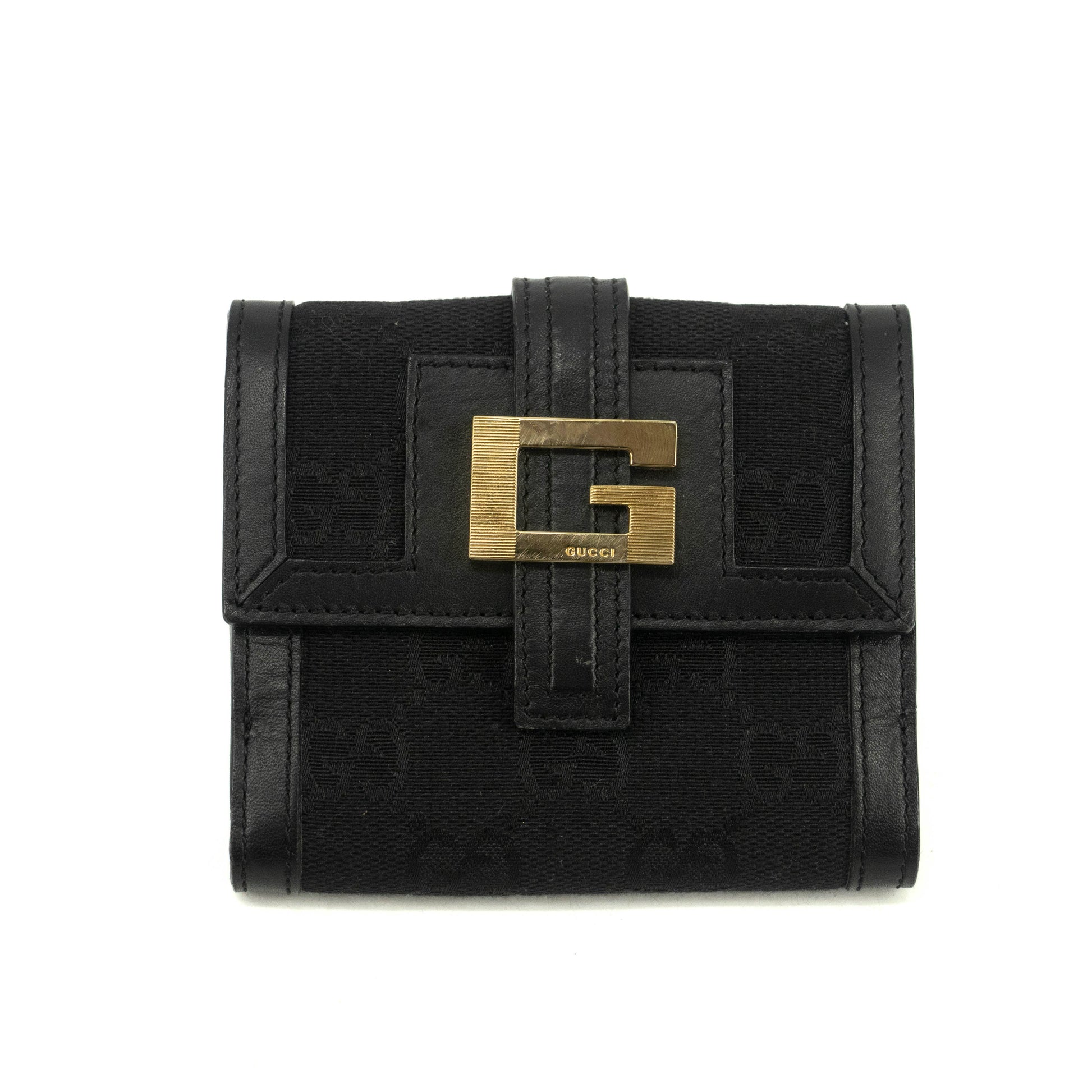 Gucci Black Vintage G Square Logo Compact Wallet #3919