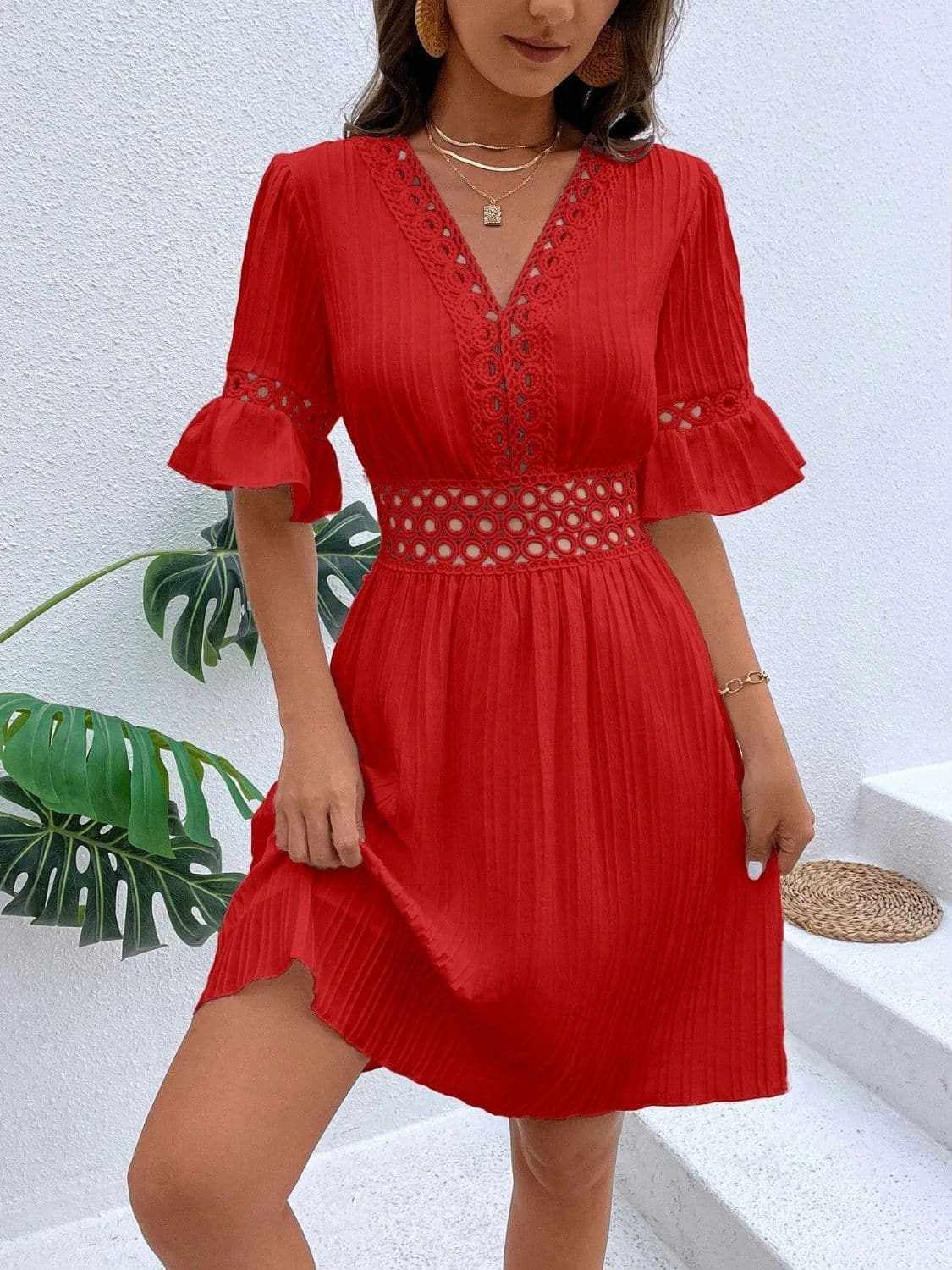 Cutout flounce sleeve mini dress