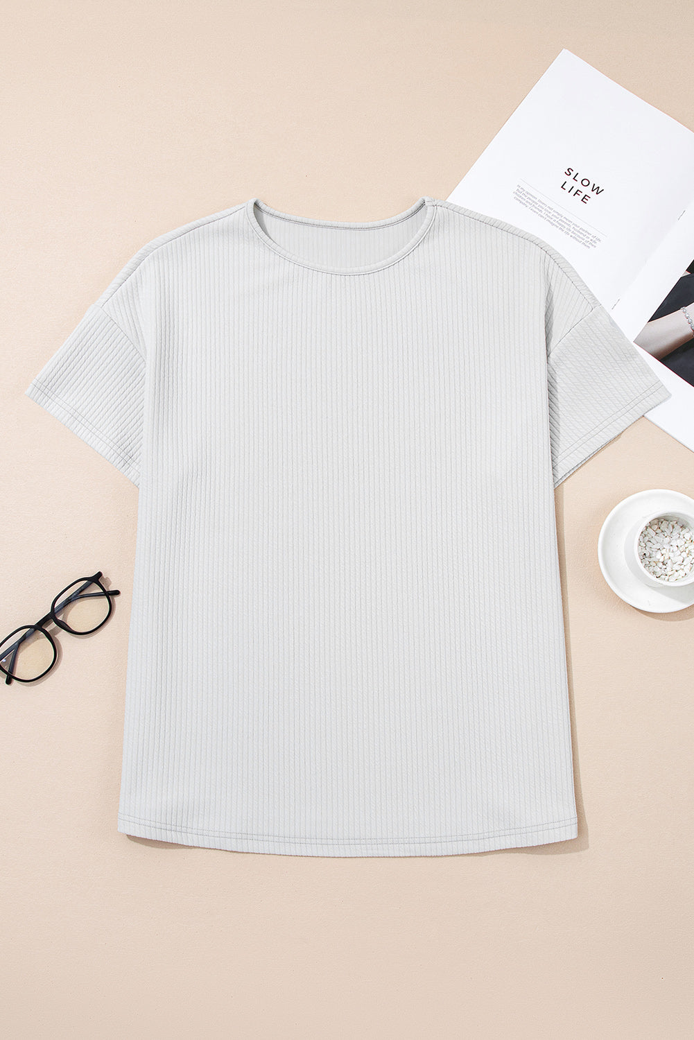 Light Grey Textured Loose Fit T-Shirt