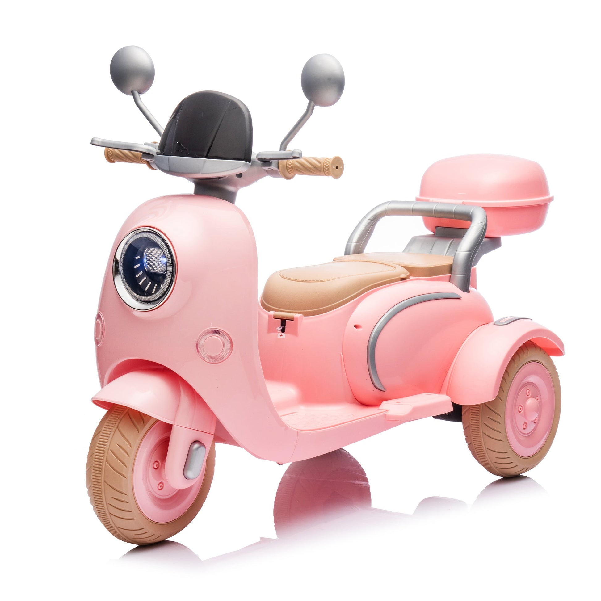 12V Two motors Kids Ride On Level Up Two-seater  Electric Motorcycle,Three-wheel Toy w/Music,Bluetooth,USB,Backseat flip adult seat,Portable Storage Hooks&Oversized  Trunk,LED Headlight  For Kids 3-6.