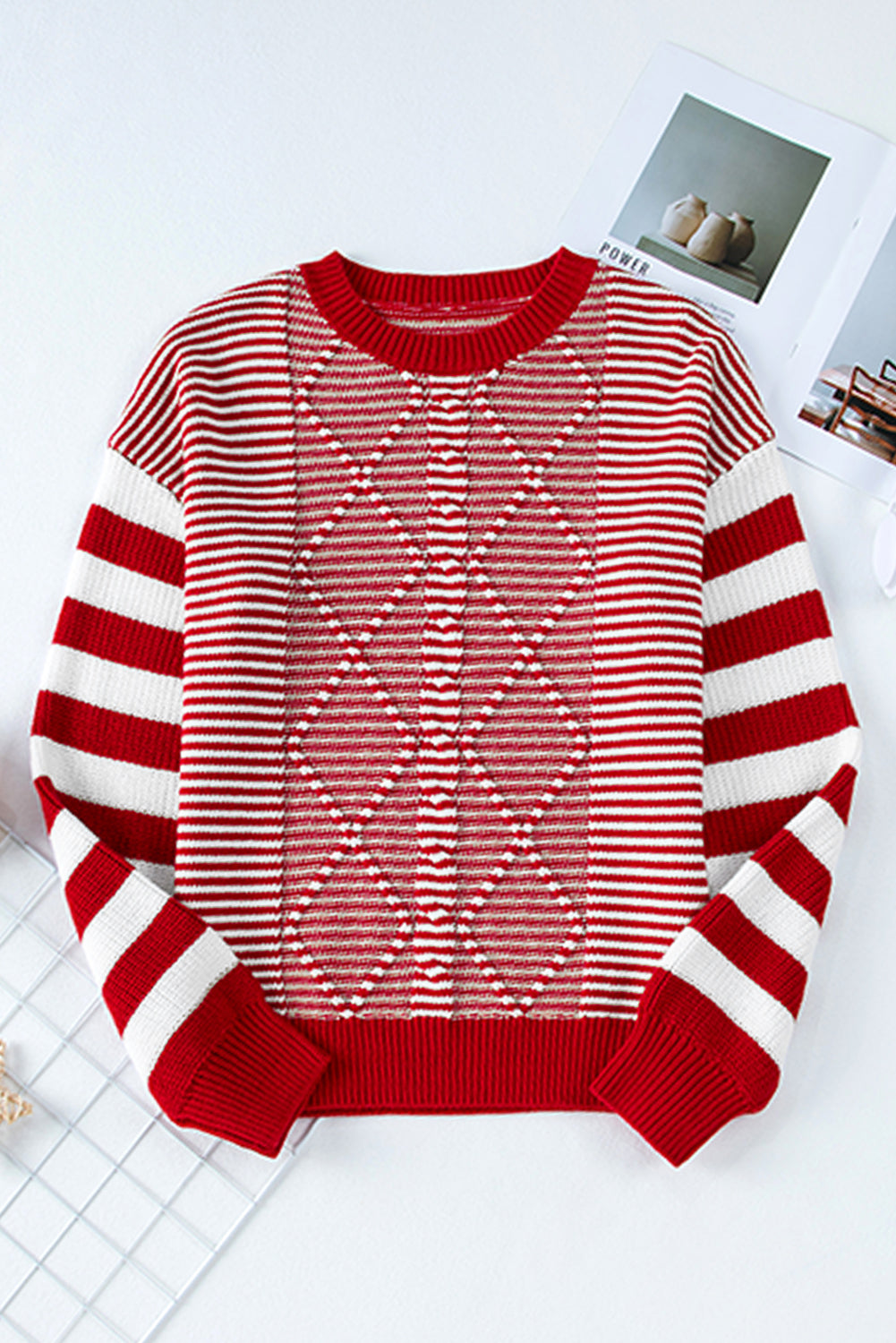 Premium Emily Stripe Textured Sweater for Women with Dropped Shoulder Design and Cozy Comfort