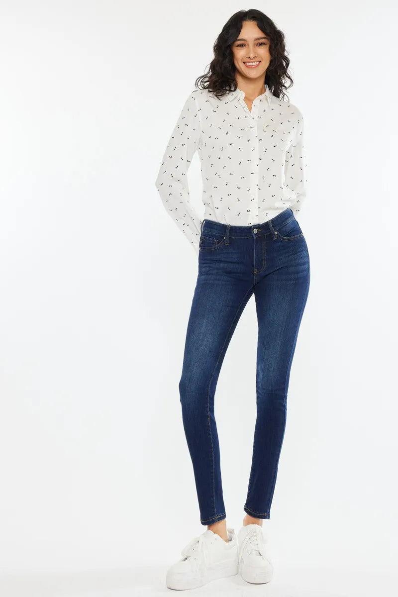 Kancan Mid Rise Super Skinny Jeans with Dark Indigo Wash and Premium Stretch Denim