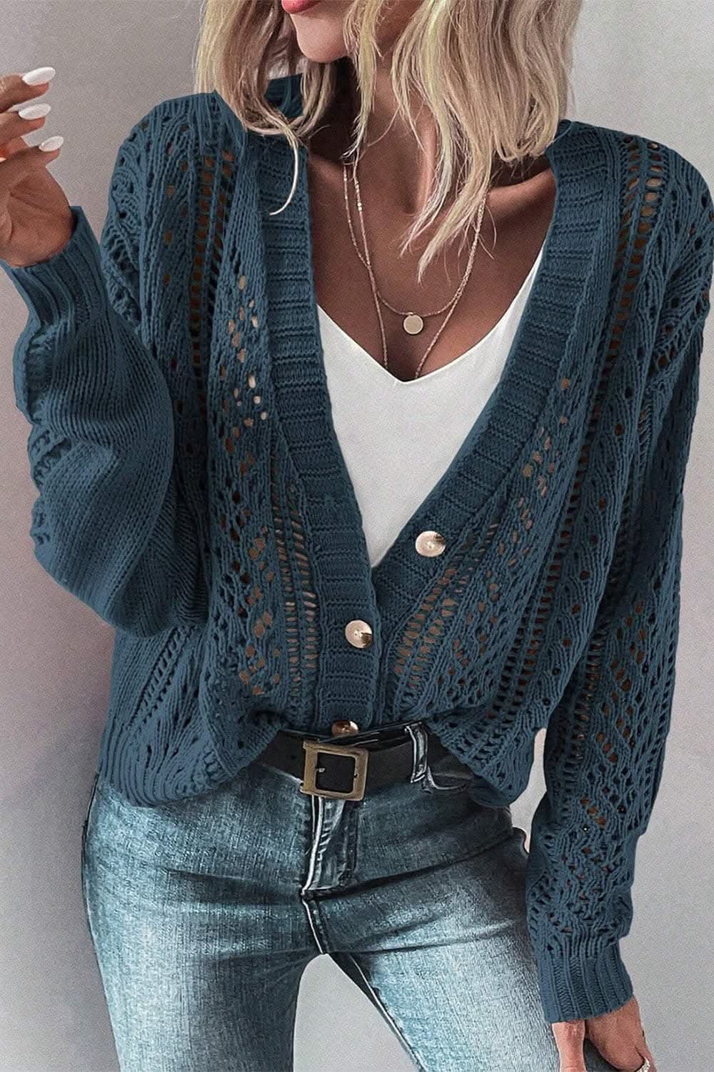 Stylish openwork cardigan - cotton blend
