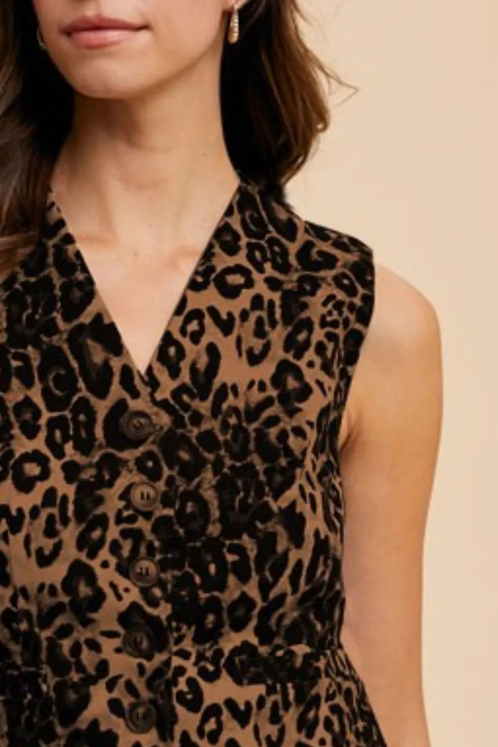 Annie Wear Stretch Leopard Denim Button Down Vest by Trendsi