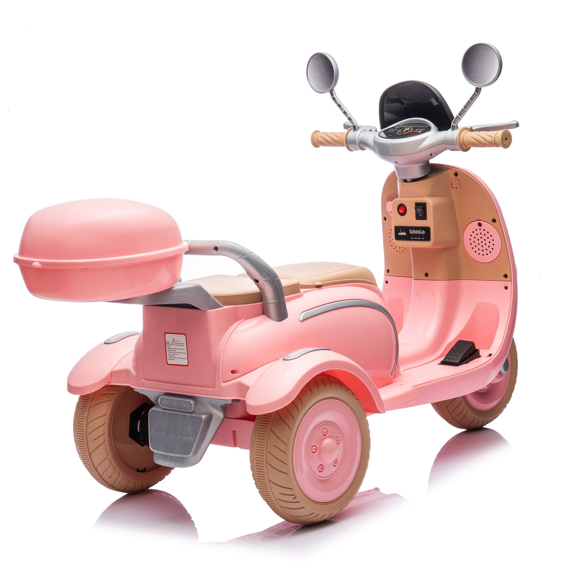 12V Two motors Kids Ride On Level Up Two-seater  Electric Motorcycle,Three-wheel Toy w/Music,Bluetooth,USB,Backseat flip adult seat,Portable Storage Hooks&Oversized  Trunk,LED Headlight  For Kids 3-6.