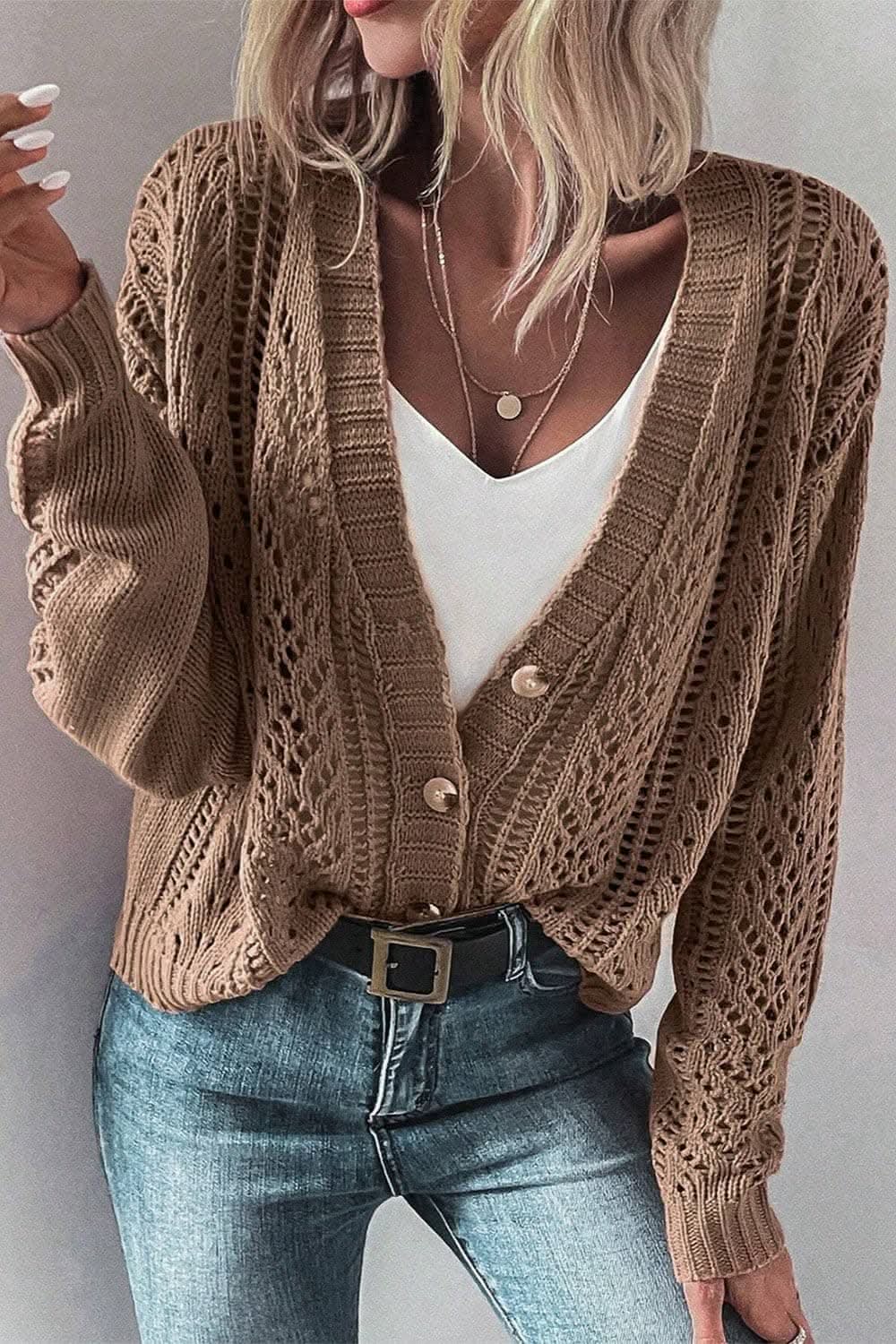 Stylish openwork cardigan - cotton blend