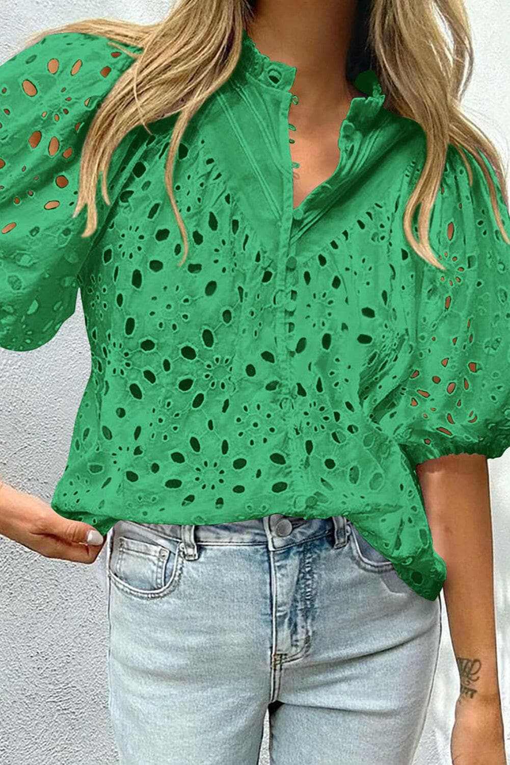 Elegant eyelet blouse - cotton, button-up