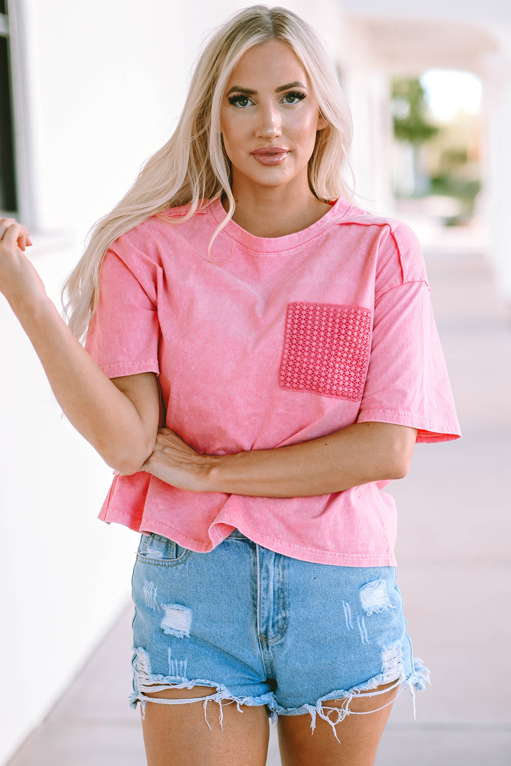 Premium Jolene Lace Patch Pocket Short Sleeve T-Shirt
