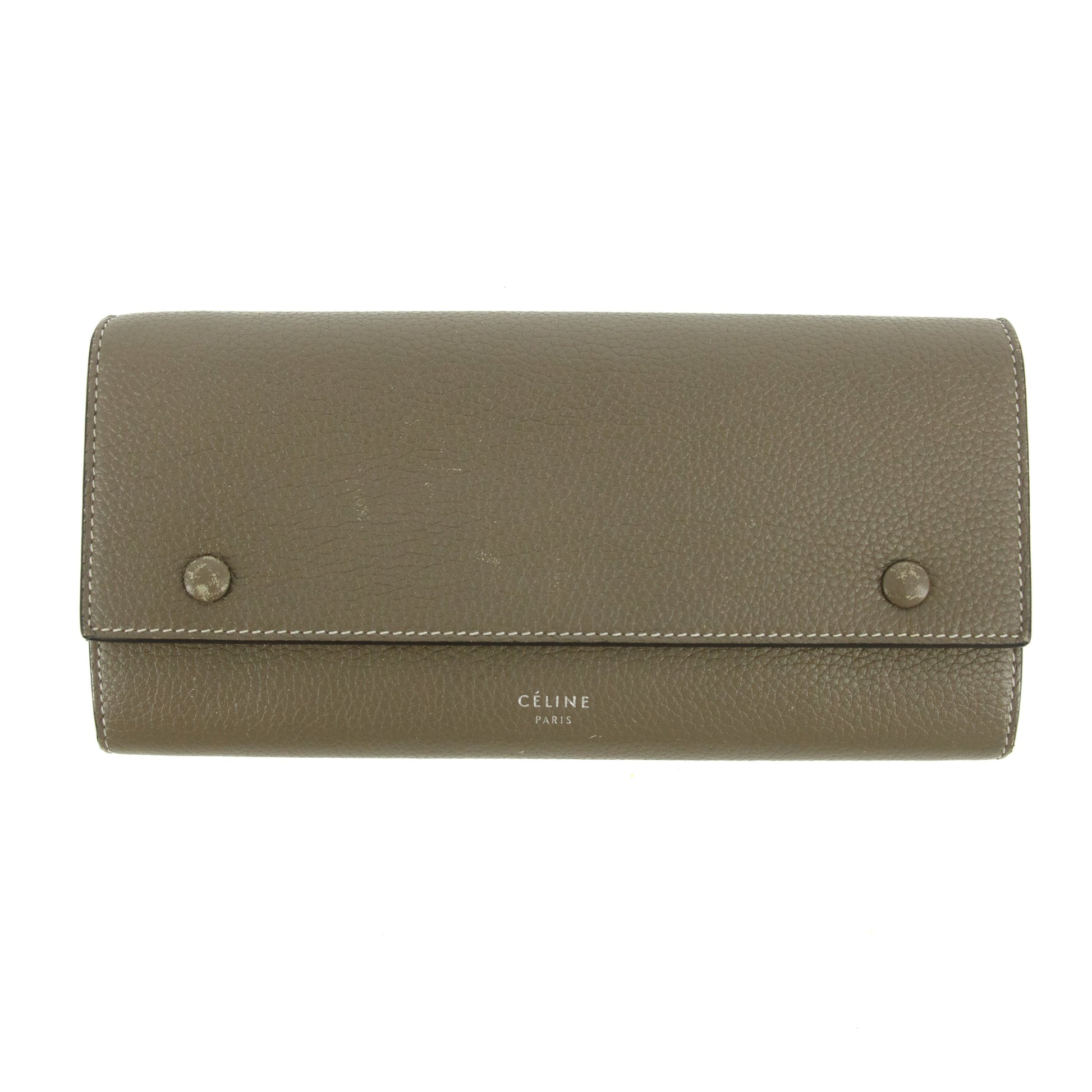 Celine Long Flap Calfskin Leather Grey Wallet #5874