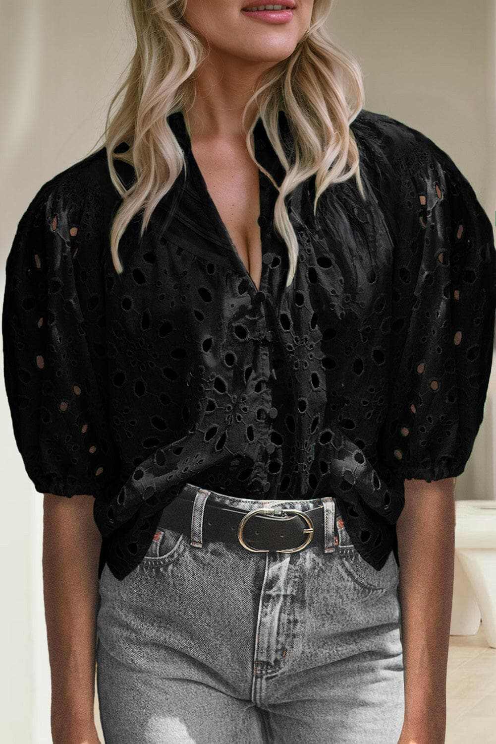 Elegant eyelet blouse - cotton, button-up