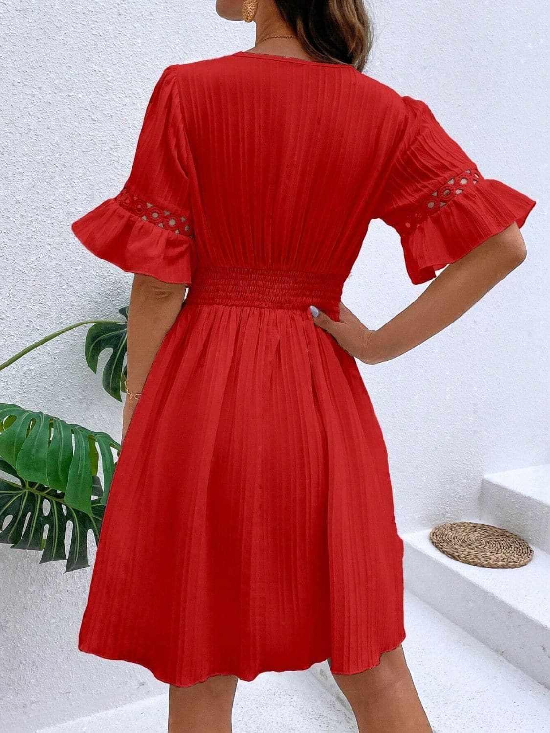 Cutout flounce sleeve mini dress