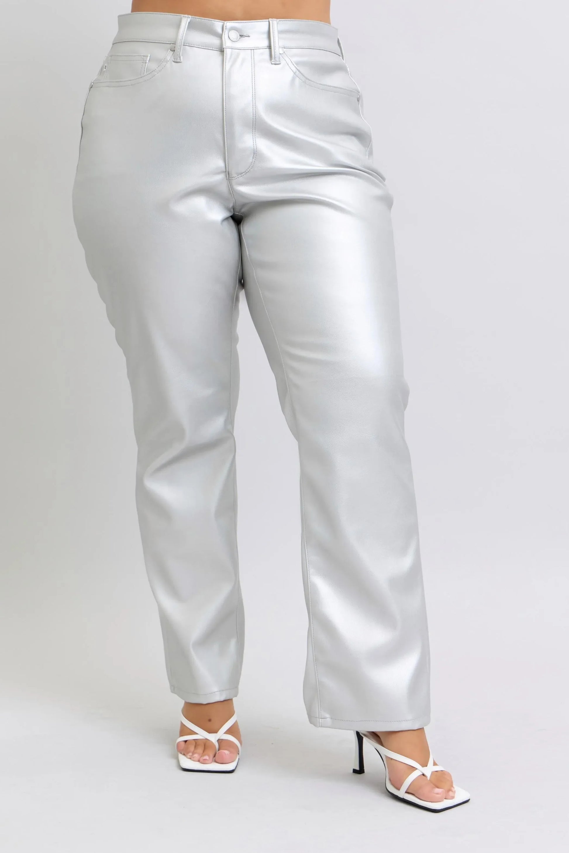 High Waist Silver Faux Leather Pants