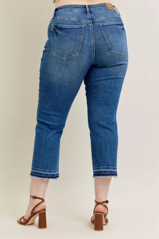 Judy Blue Full Size High Waist Vintage Wash Release Hem Kick Flare Jeans Plus Size